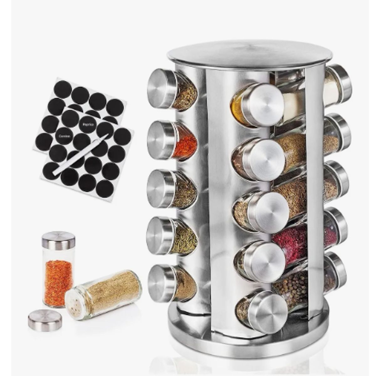 GENERICO - Condimenteros Especiero Giratorio Cocina 20 Frascos Color Plateado