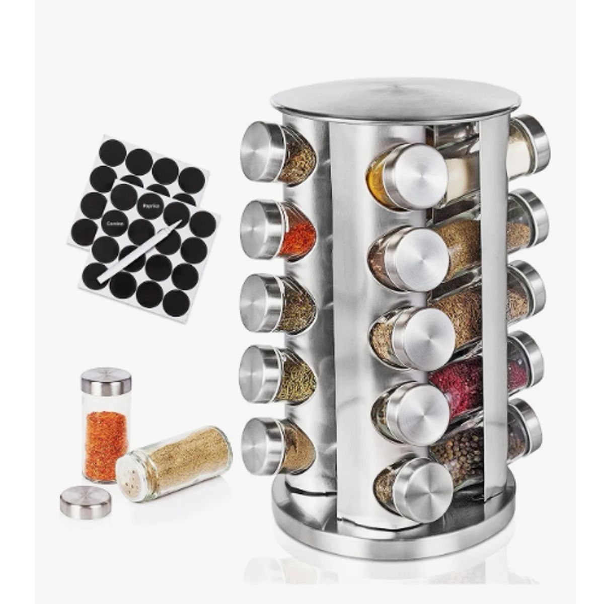 GENERICO - Condimenteros Especiero Giratorio Cocina 20 Frascos Color Plateado