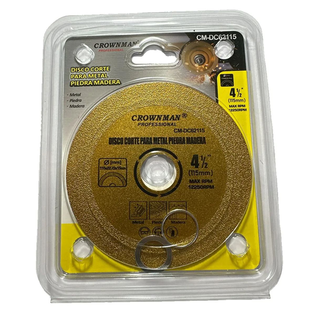 GENERICO - Disco Corte Metal Piedra Madera 115mm Crownman