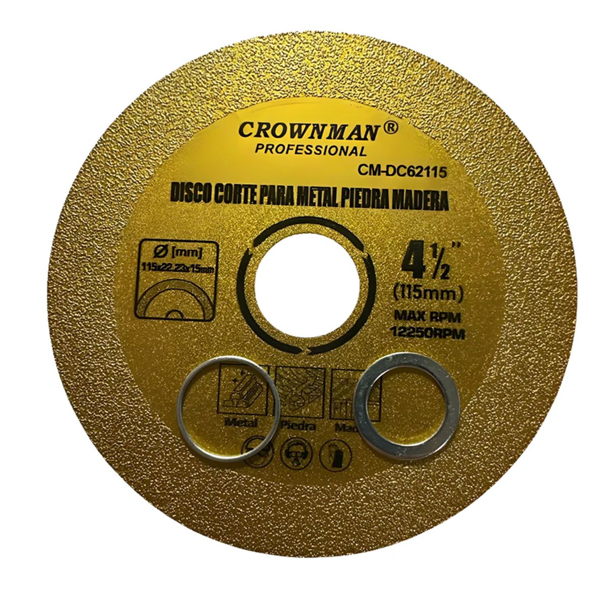 GENERICO - Disco Corte Metal Piedra Madera 115mm Crownman