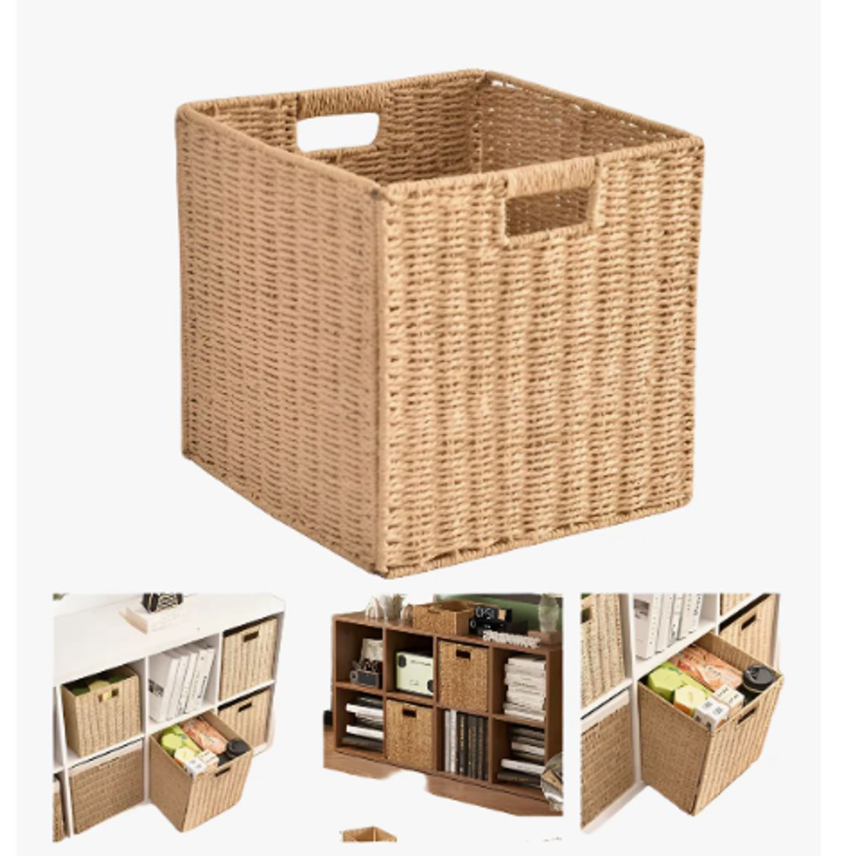 GENERICO - Canastos Organizador Decorativo Hogar Mimbre Beige Plegable