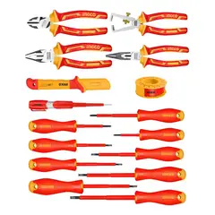 INGCO - Set Herramientas Manuales Aisladas Dieléctricos 16 Piezas HKITH1601 Color Rojo