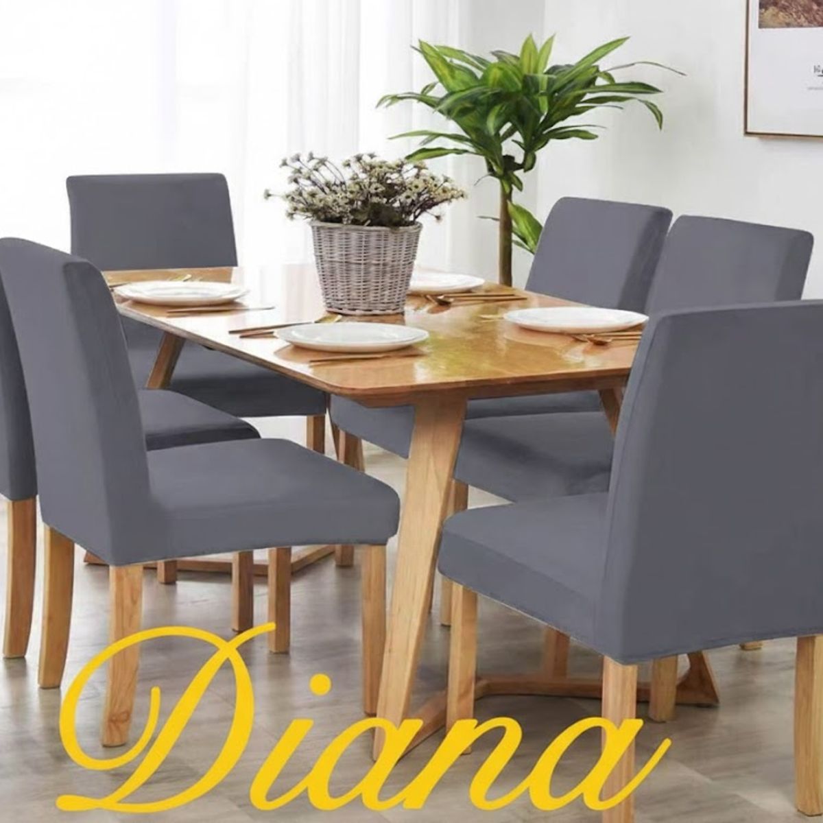 DIANA - FUNDA ELASTIZADAS PARA SILLAS DE COMEDOR SET DE 6 UNIDADES UNICOLOR GRIS