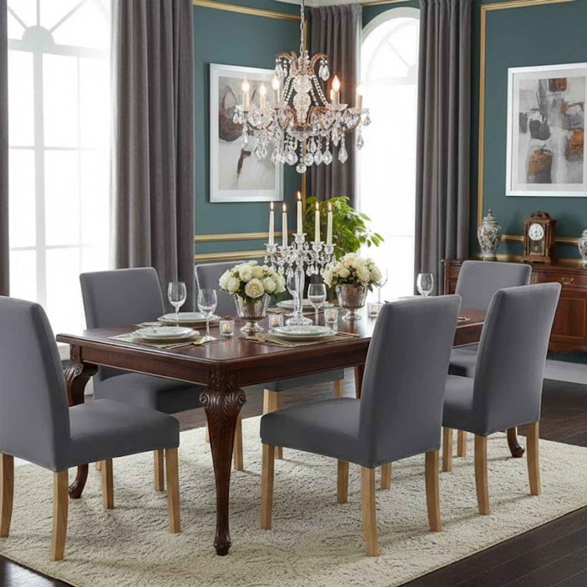 DIANA - FUNDA ELASTIZADAS PARA SILLAS DE COMEDOR SET DE 6 UNIDADES UNICOLOR GRIS
