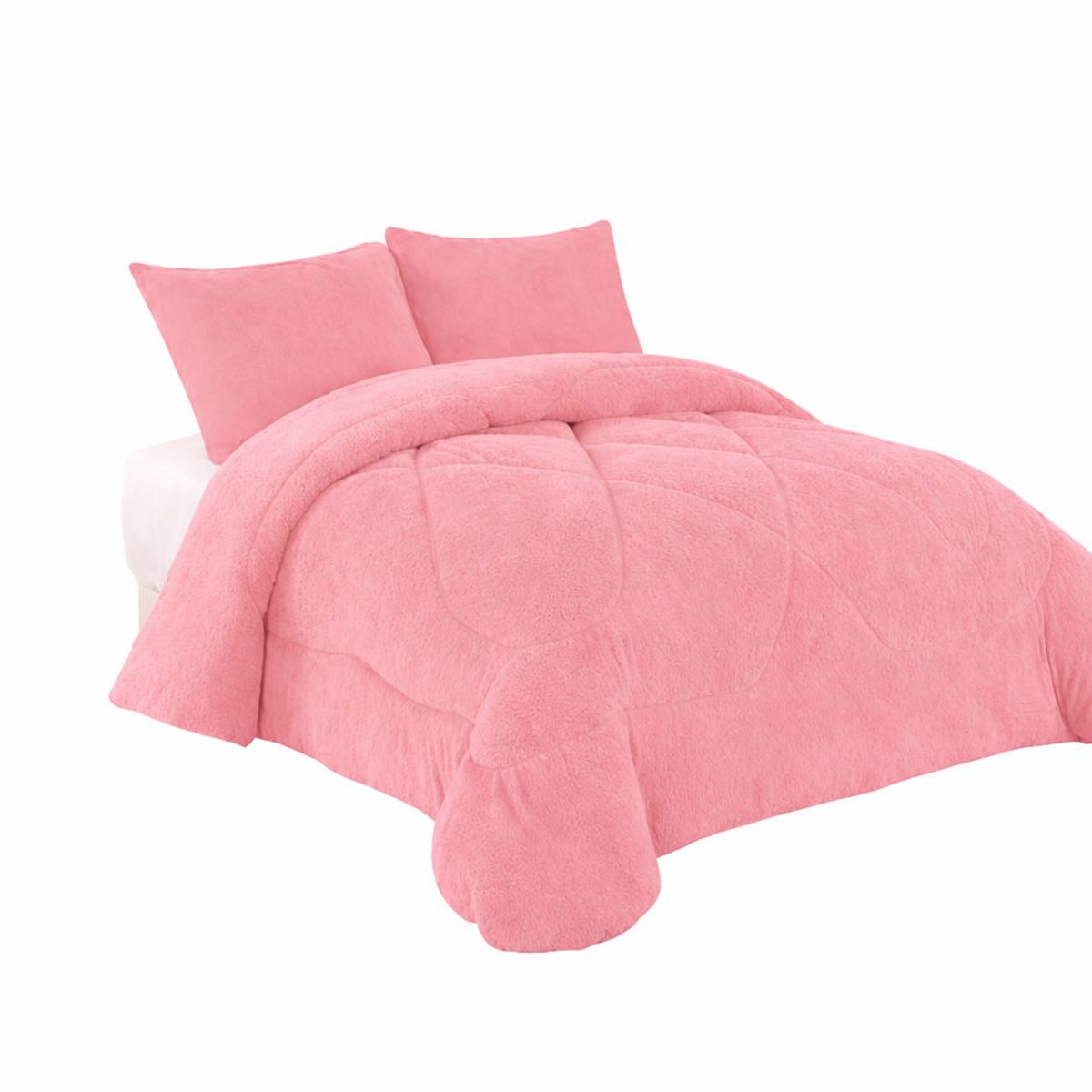 GENERICO - Cubrecama de Invierno con Chiporro 2 Plazas Plush Liso Rosa