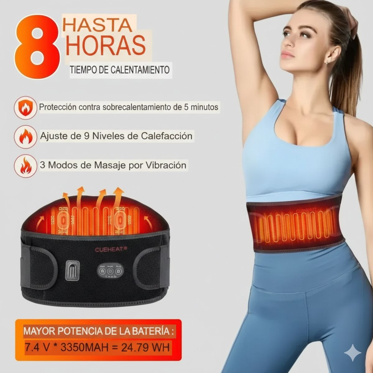 MOVI - FAJA LUMBAR CON 3 NIVELESD E CALOR Y BOLSILLO PARA PONER GEL FRIO