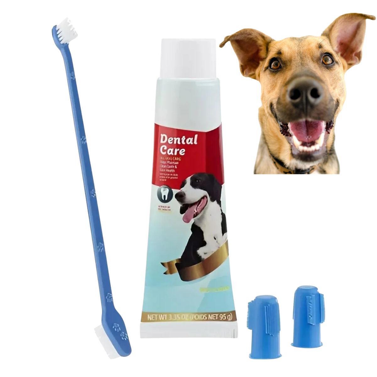 GENERICO - Kit Dental Para Mascotas Pasta De Dientes Y 3 Cepillos
