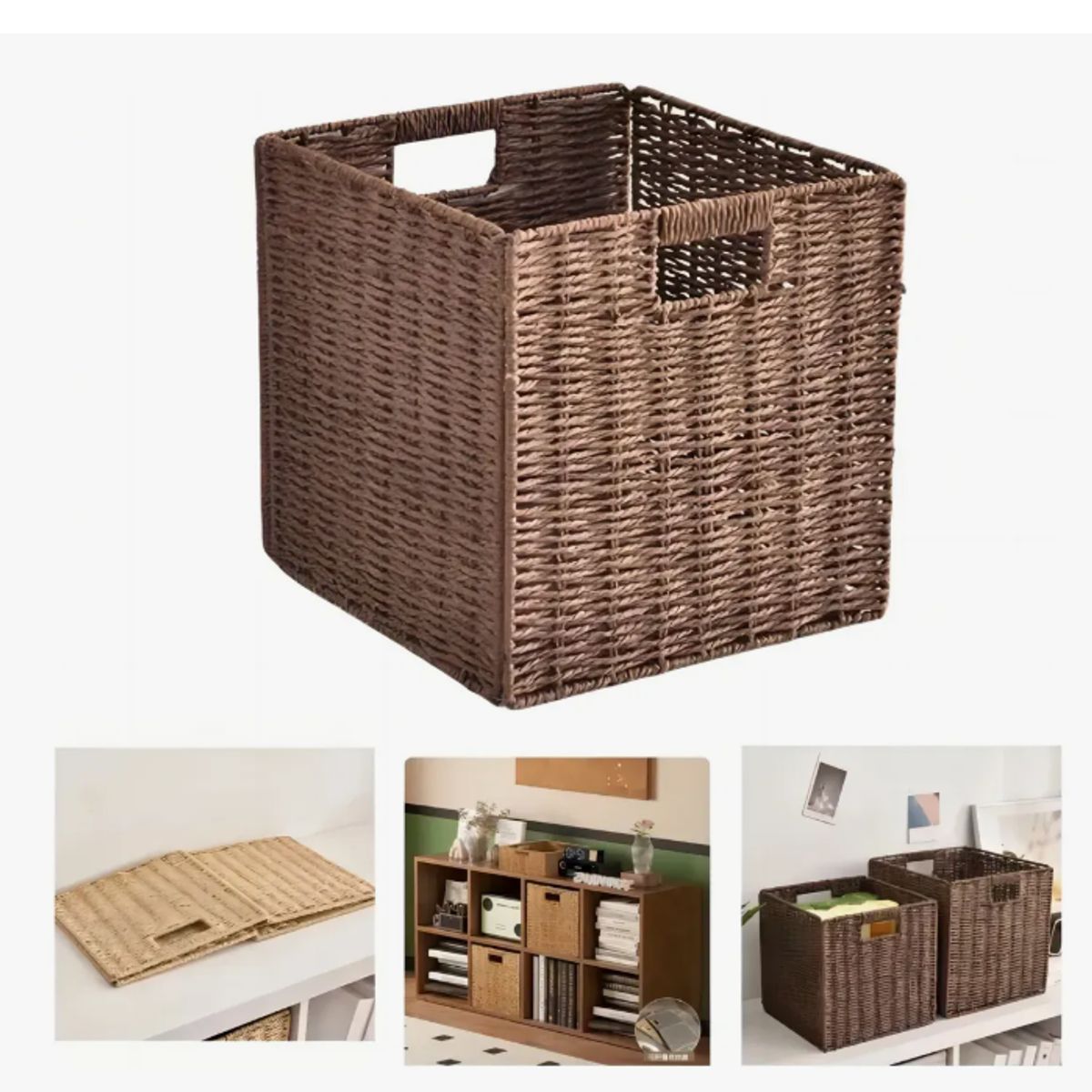 GENERICO - Canasto Organizador Decorativo Mimbre Cafébeige Plegable