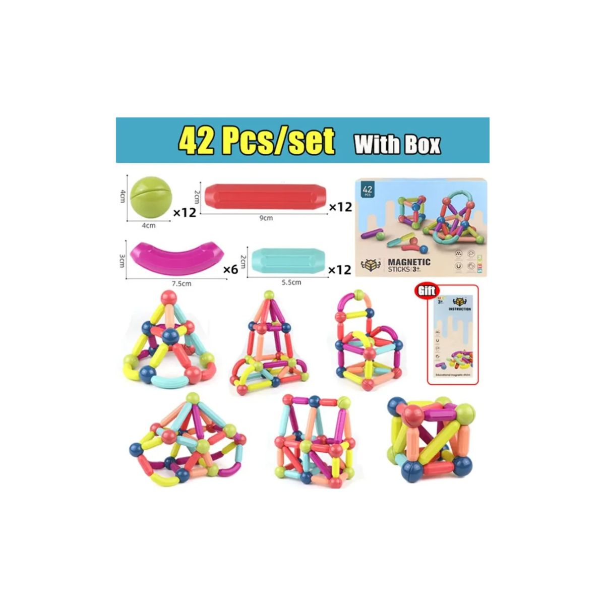 GENERICO - Bloques Magnéticos De Barras Grandes 42pc Juego Construcción 48 Magnetic Sticks