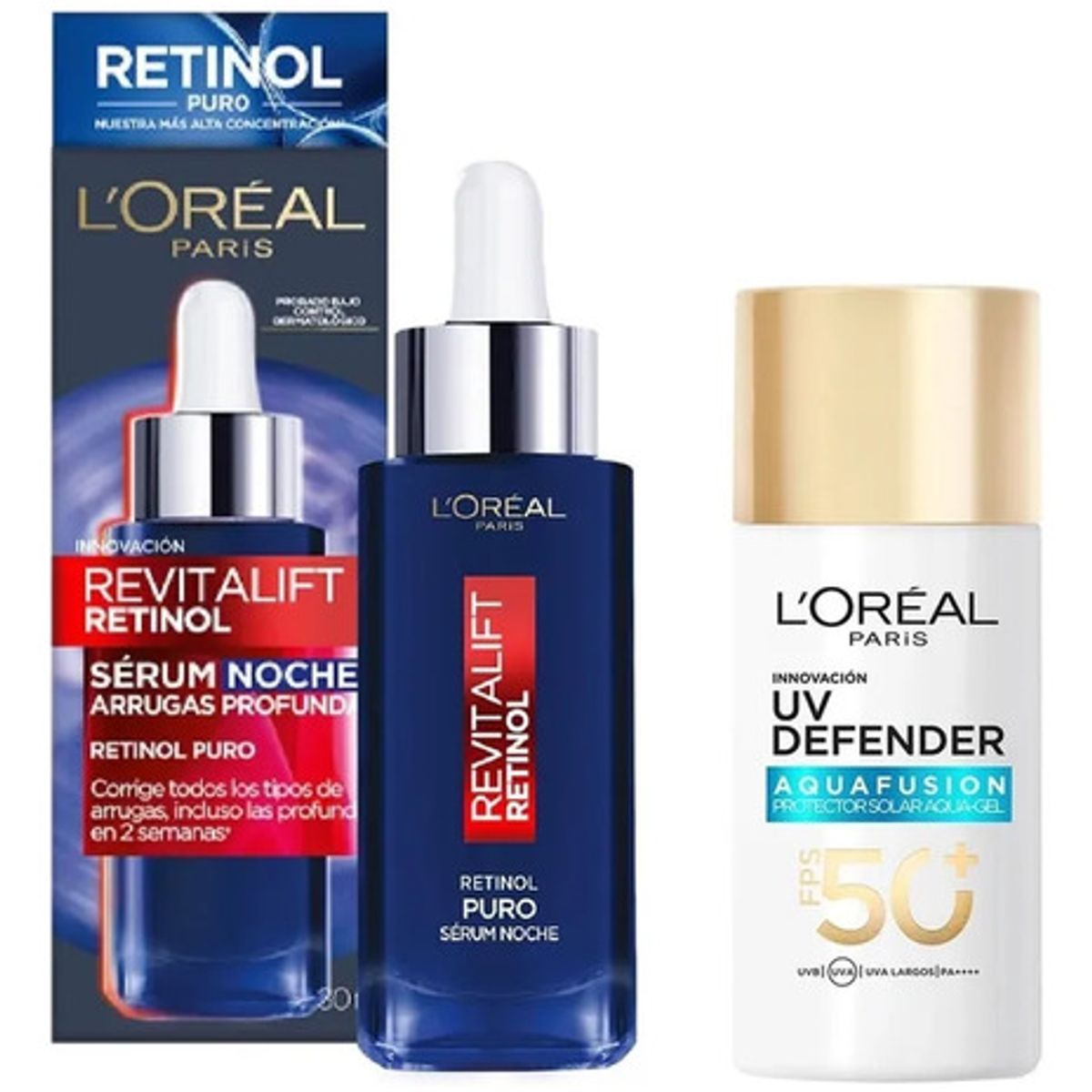 LOREAL PARIS - Pack Serum Retinol Noche + UV Defender Aqua Fusion Dia LOreal Paris