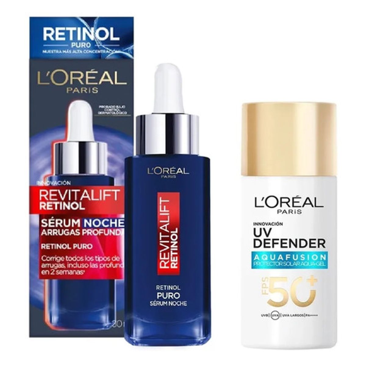 LOREAL PARIS - Pack Serum Retinol Noche + UV Defender Aqua Fusion Dia LOreal Paris