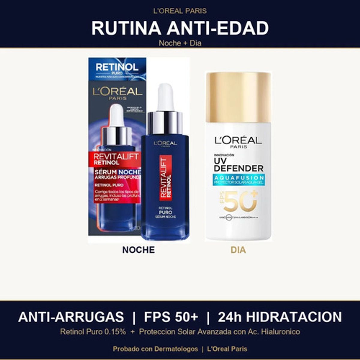 LOREAL PARIS - Pack Serum Retinol Noche + UV Defender Aqua Fusion Dia LOreal Paris