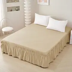 GENERICO - Faldón Para Cama King Elasticados Unicolor Poliéster - Beige - King