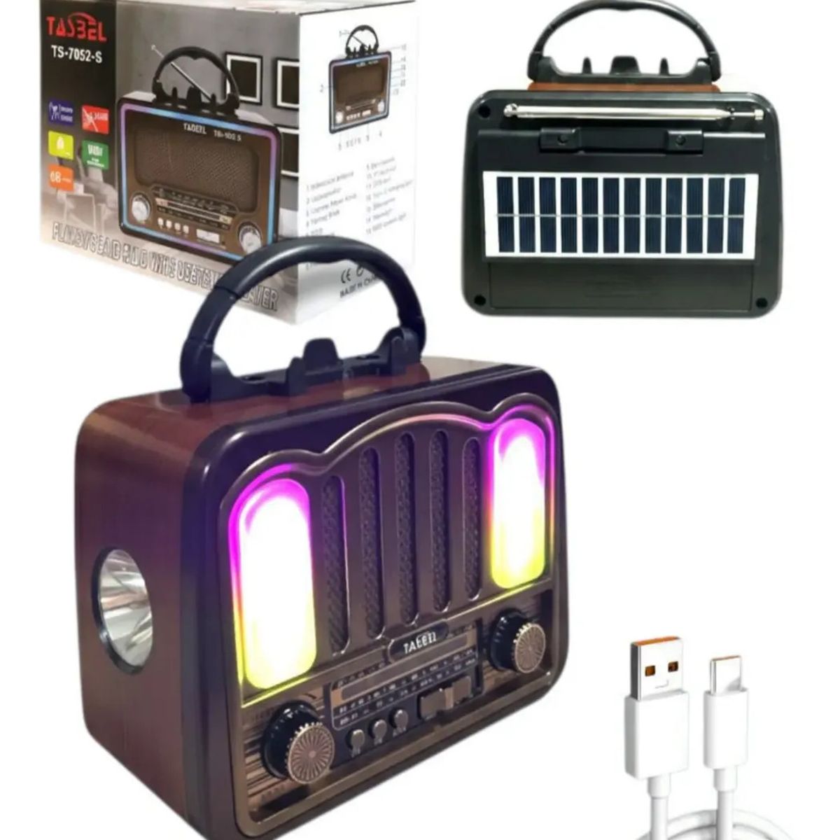 GENERICO - radio Retro Bluetooth Solar Y Recargable Amfm Marrón