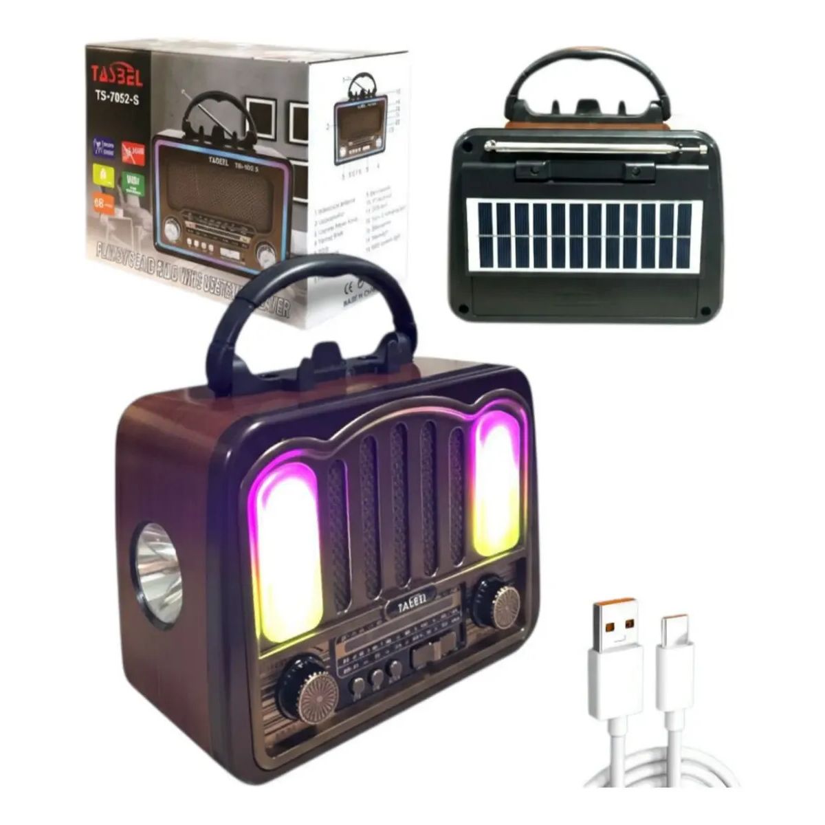 GENERICO - radio Retro Bluetooth Solar Y Recargable Amfm Marrón