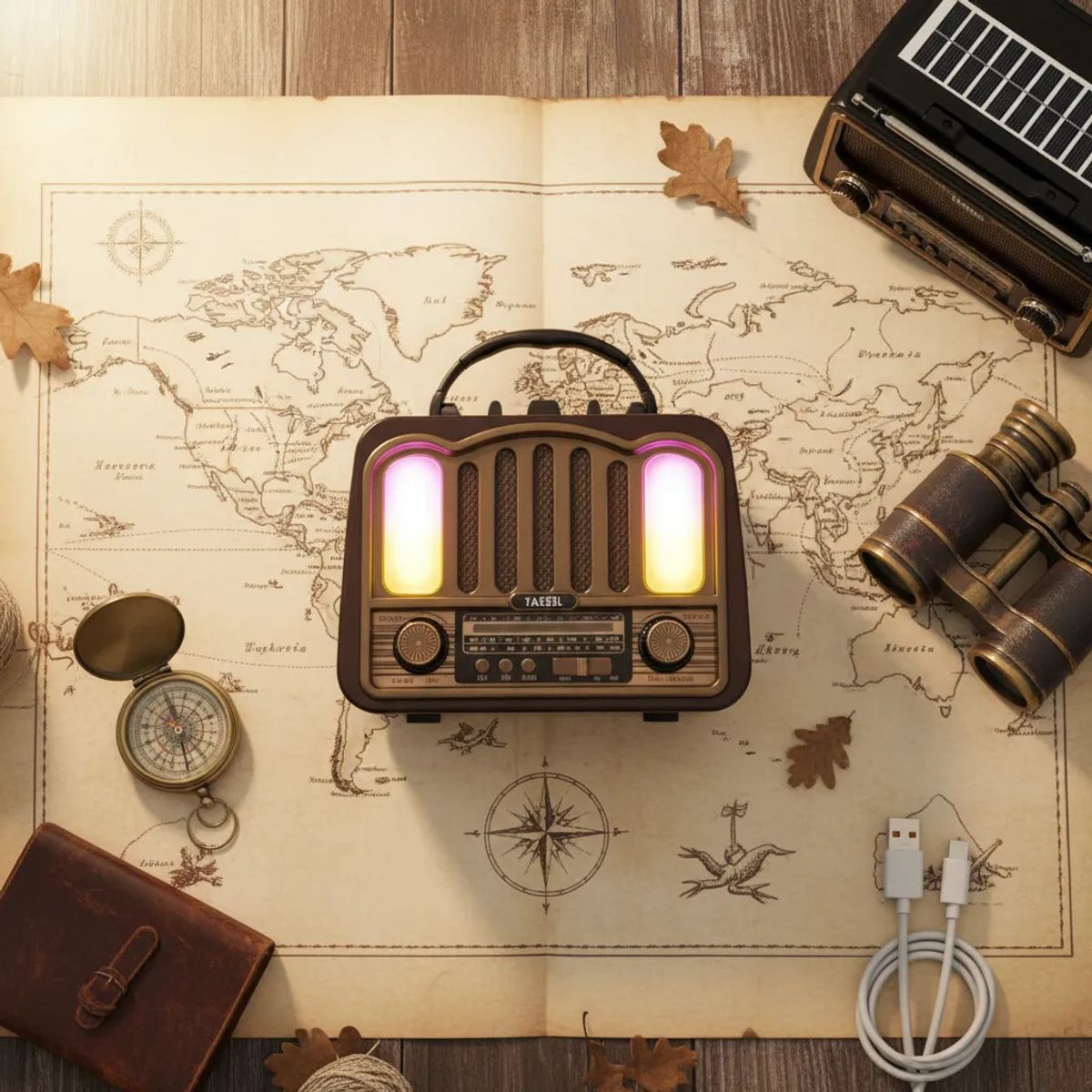 GENERICO - radio Retro Bluetooth Solar Y Recargable Amfm Marrón