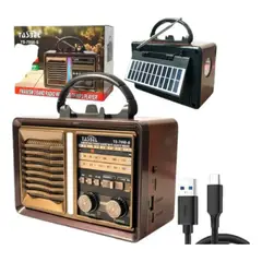 GENERICO - Radio Retro Bluetooth Solar Y Recargable Marrón