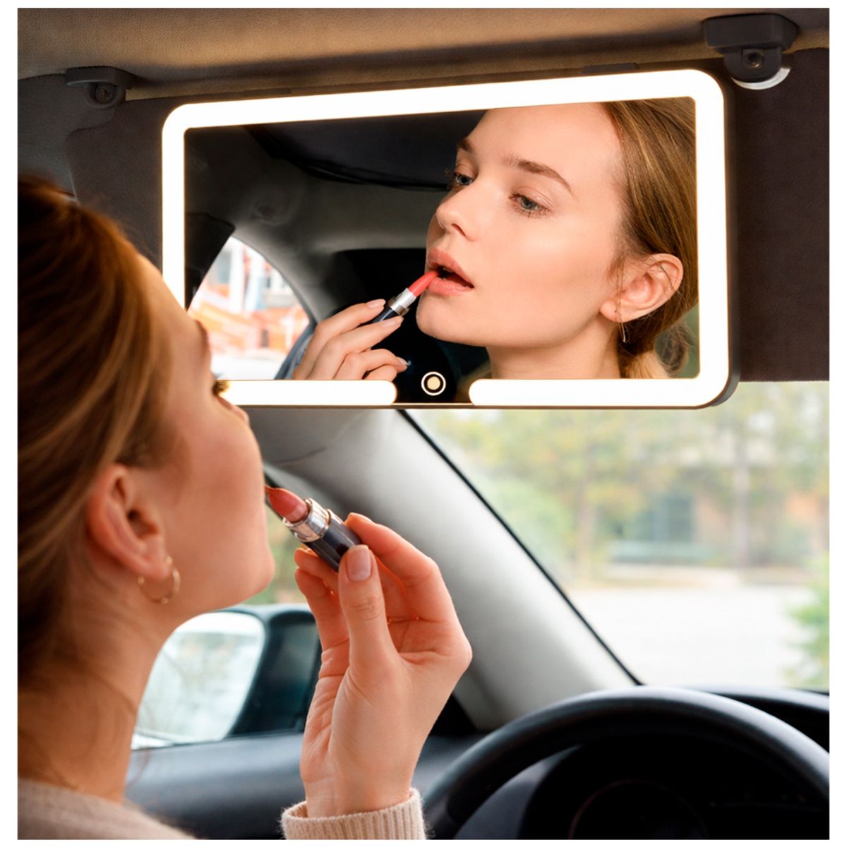 IRM - Espejo Con Luz Led Para Auto Espejo de Maquillaje para Visera elastico