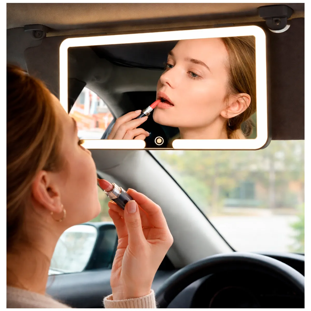 IRM - Espejo Con Luz Led Para Auto Espejo de Maquillaje para Visera elastico