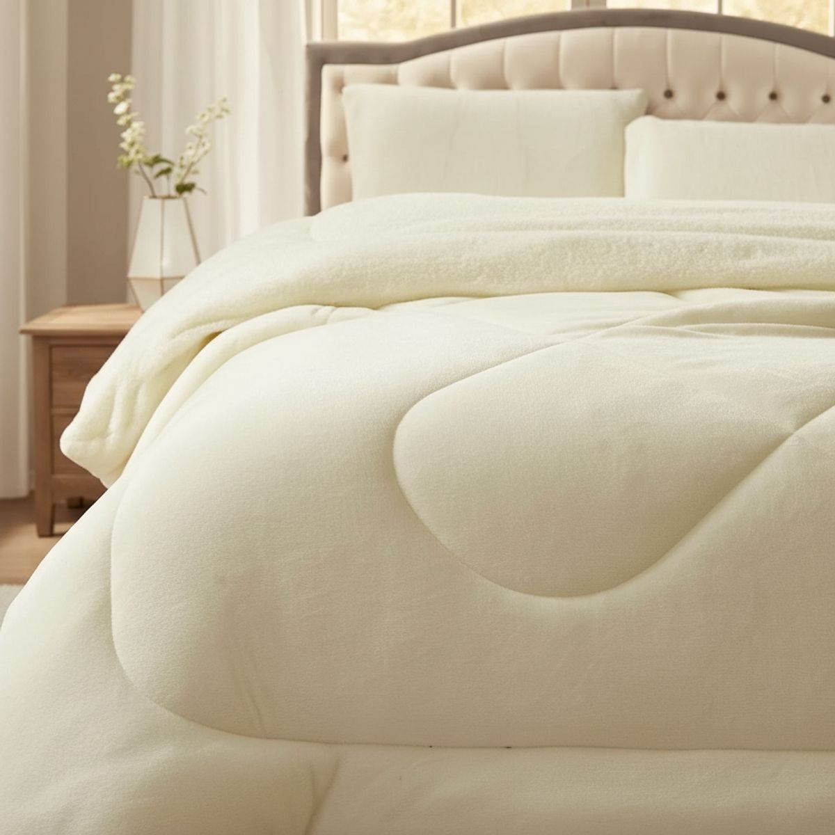 GENERICO - COBERTOR CON CHIPORRO KING  PLUSH UNICOLOR MODERNO DE INVIERNO TF