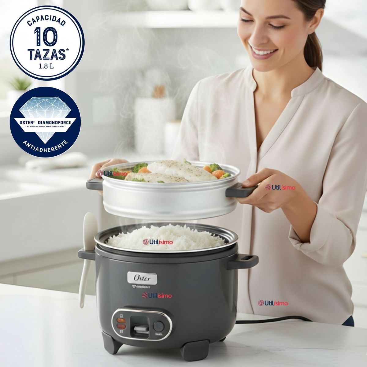 OSTER - Oster Arrocera 3en1,Recubrimiento Antiadherente 1,8 L Oster DiamondForcen,CKSTRC10DFSKE Version 2026