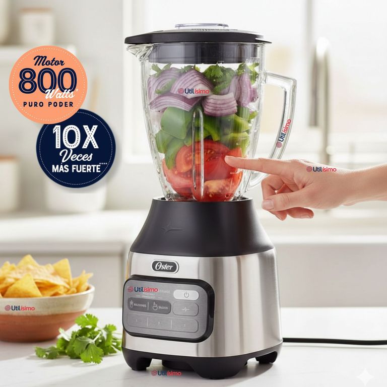 Licuadora Oster® con tecnología reversible, 2 programas automáticos y 3 velocidades más pulso
