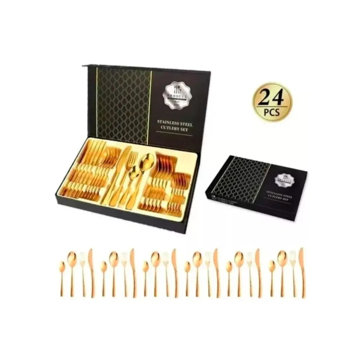 IRM - Set Cubiertos Acero Inoxidable 24 Piezas Color Dorados
