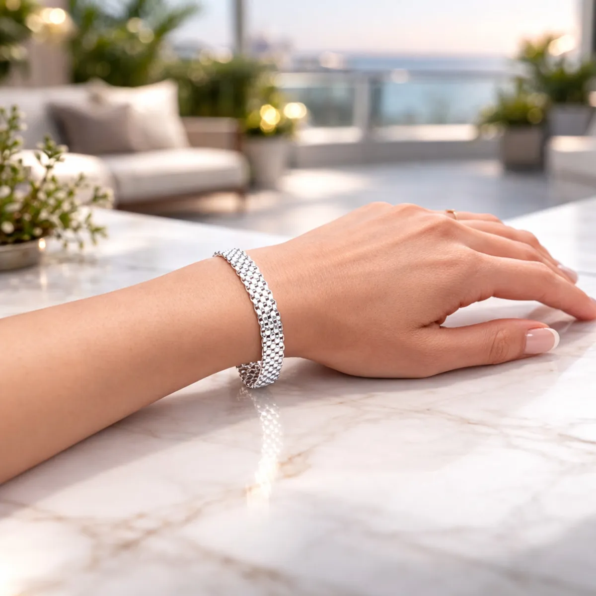 JOYAS MYTOKE - Pulsera Cinta Tejida Plata Fina 925 Petate Brazalete Mujer