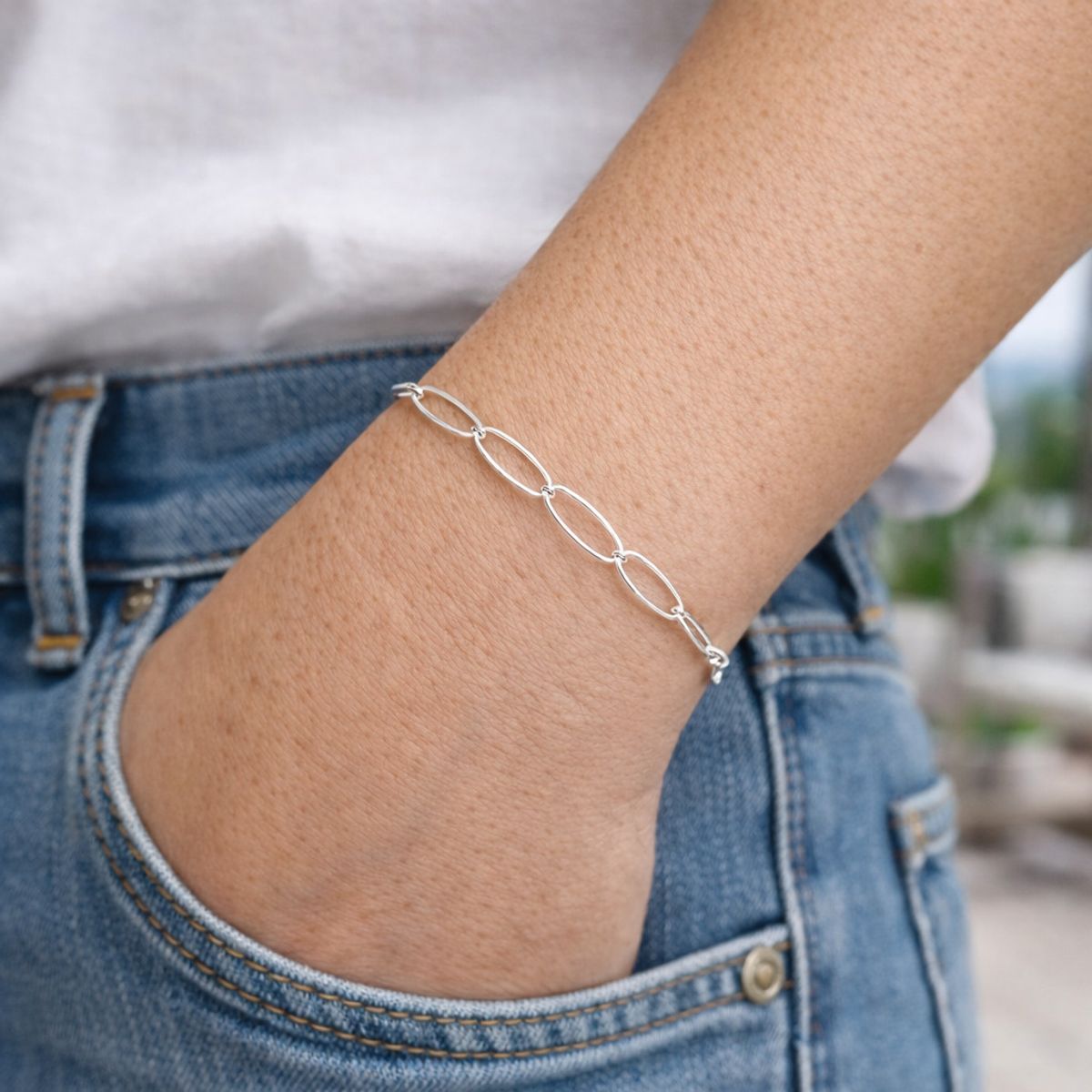JOYAS MYTOKE - Pulsera Fina Juvenil Ovalada Clasica Plata 925 Mujer