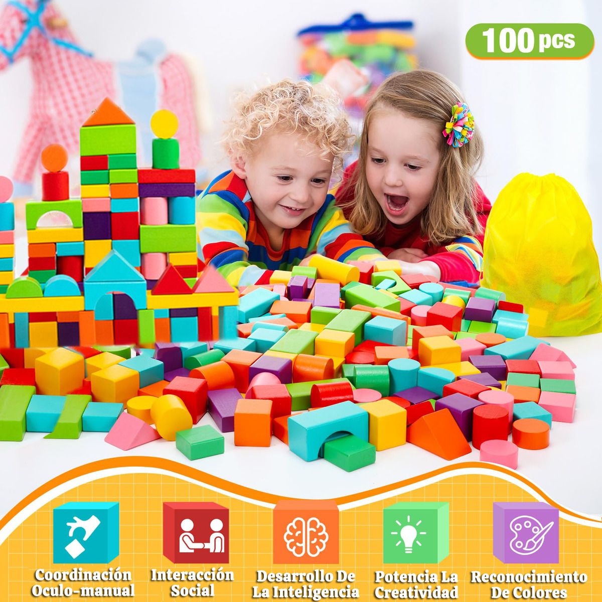 GENERICO - Juego De Bloques De Construcción Madera Niños Regalos 100pzs