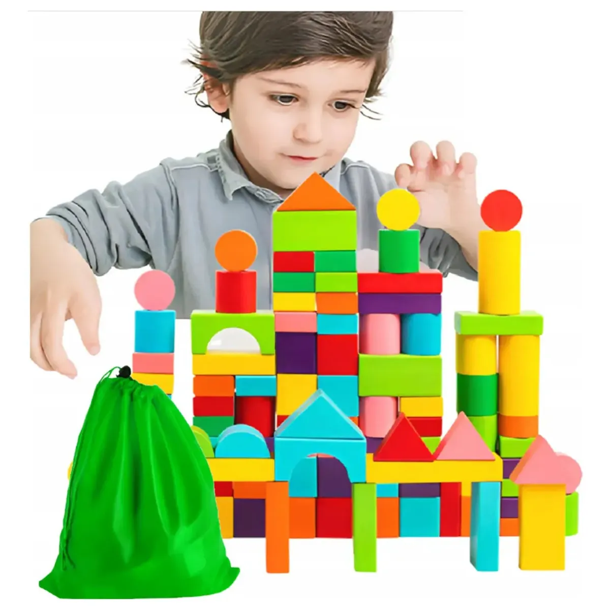 GENERICO - 100 Bloques Para Ninos De Madera Para Construir Regalo