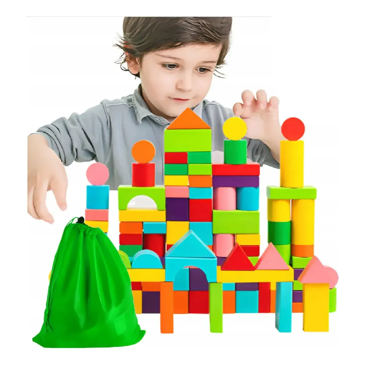 GENERICO - 100 Bloques Para Ninos De Madera Para Construir Regalo