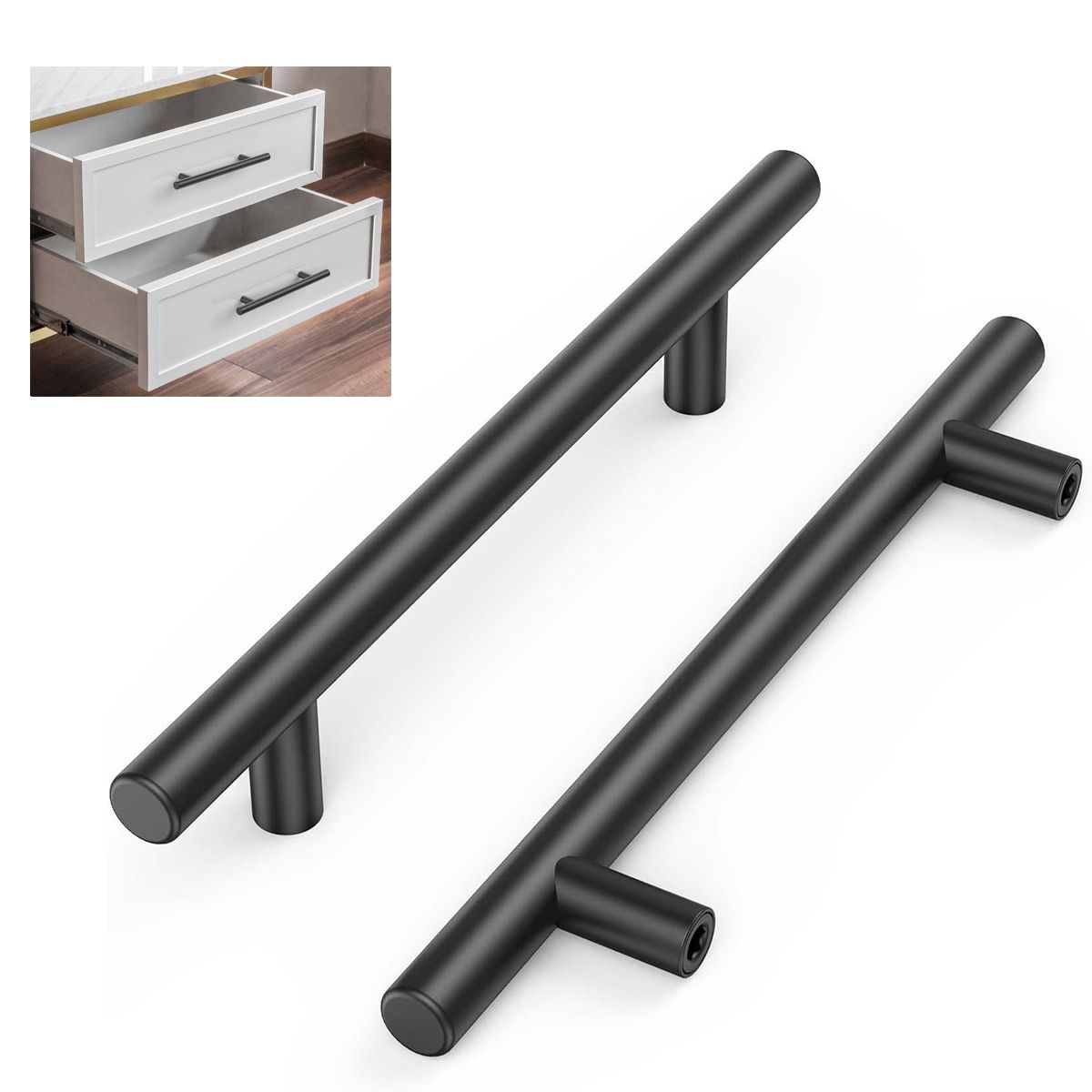 GENERICO - 2pcs Acero Inoxidable T Bar Tiradores De Cajón Clóset 15cm-Negro