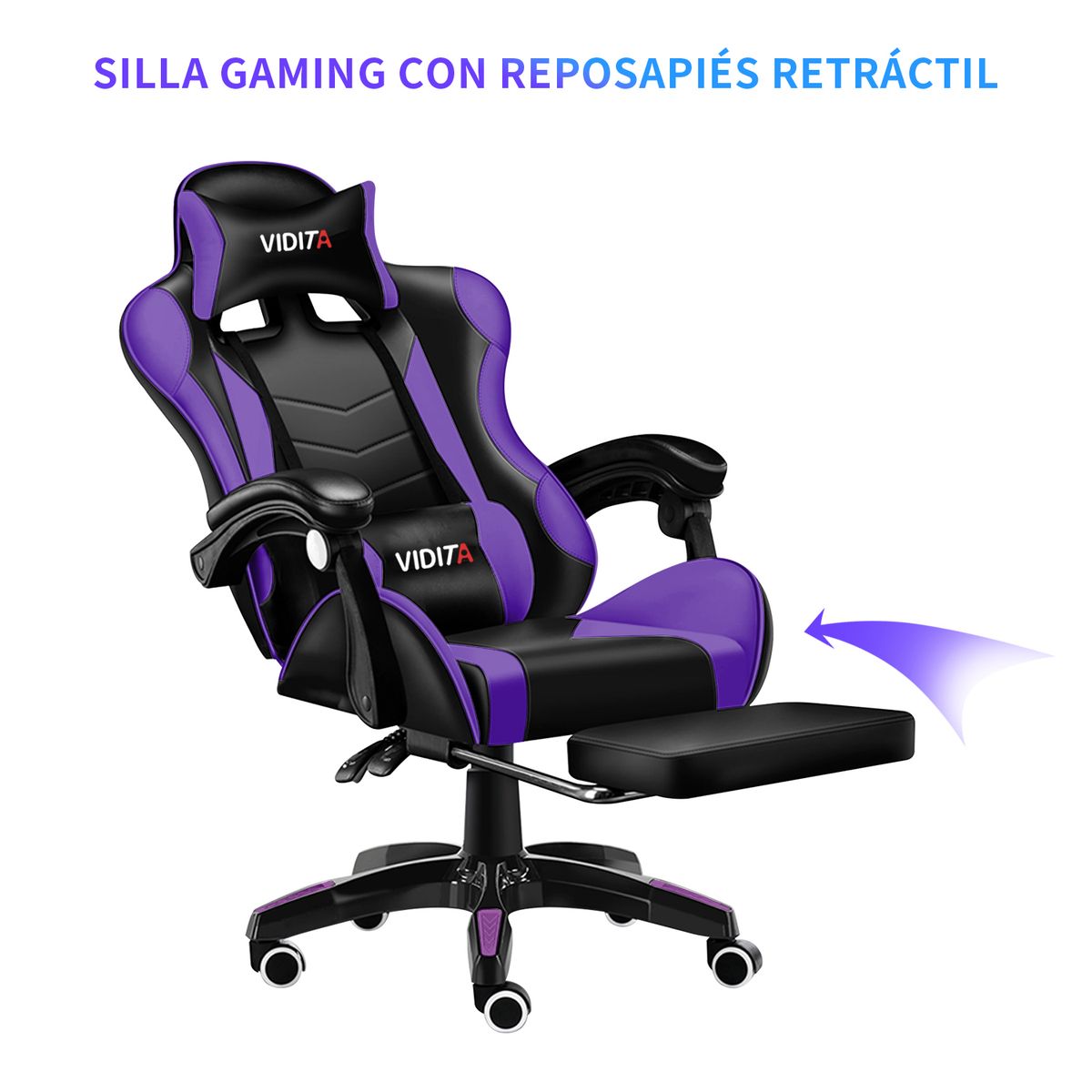 VIDITA - Silla Gamer GX2000 Ergonómica Presidencial Reclinable Con Reposapiés Videojuego Pc Profesional