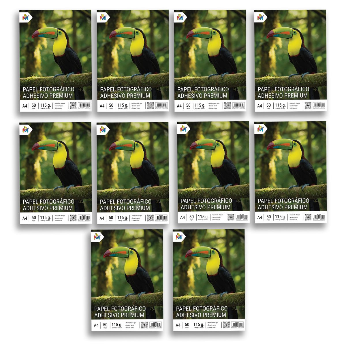 MALIK - Pack x10 Papel Adhesivo A4 115g - 500 Hojas Fotos Brillantes