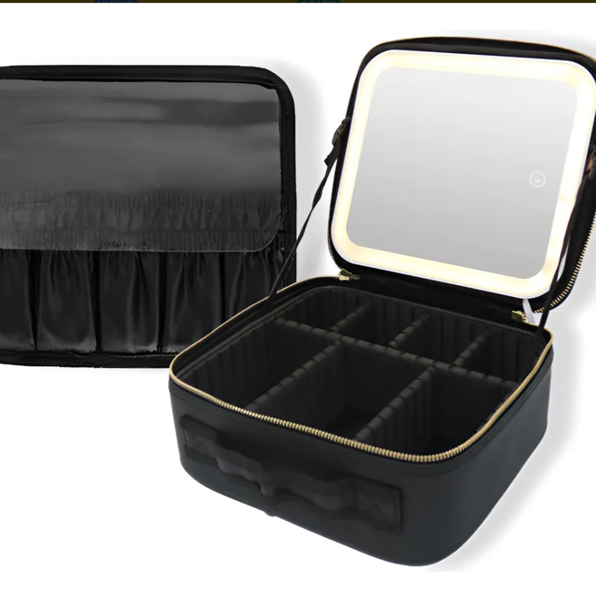IRM - Comestiquero Estuche De Mano Espejo Organizador Maquillaje Negro
