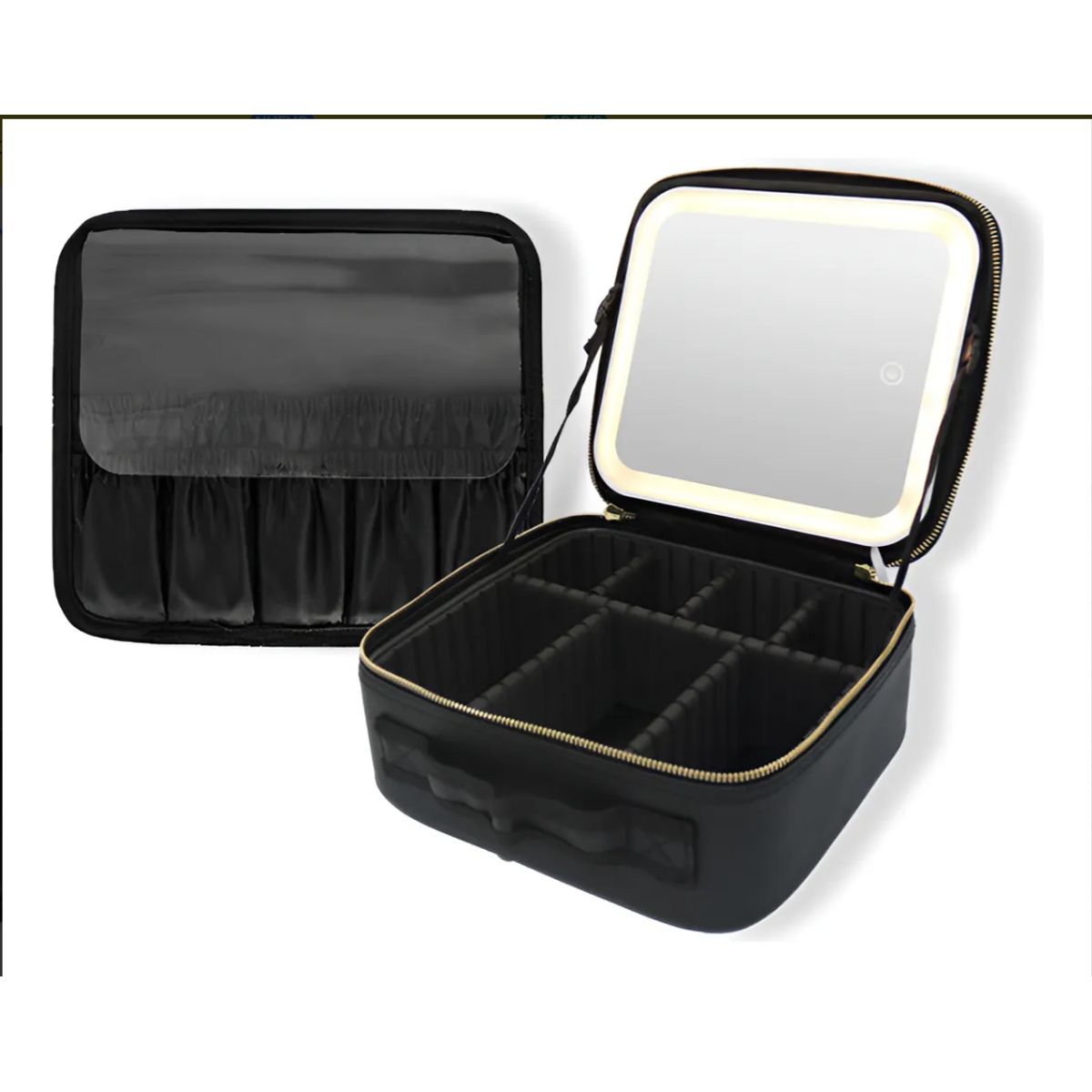 IRM - Comestiquero Estuche De Mano Espejo Organizador Maquillaje Negro