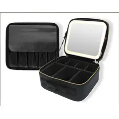 IRM - Comestiquero Estuche De Mano Espejo Organizador Maquillaje Negro