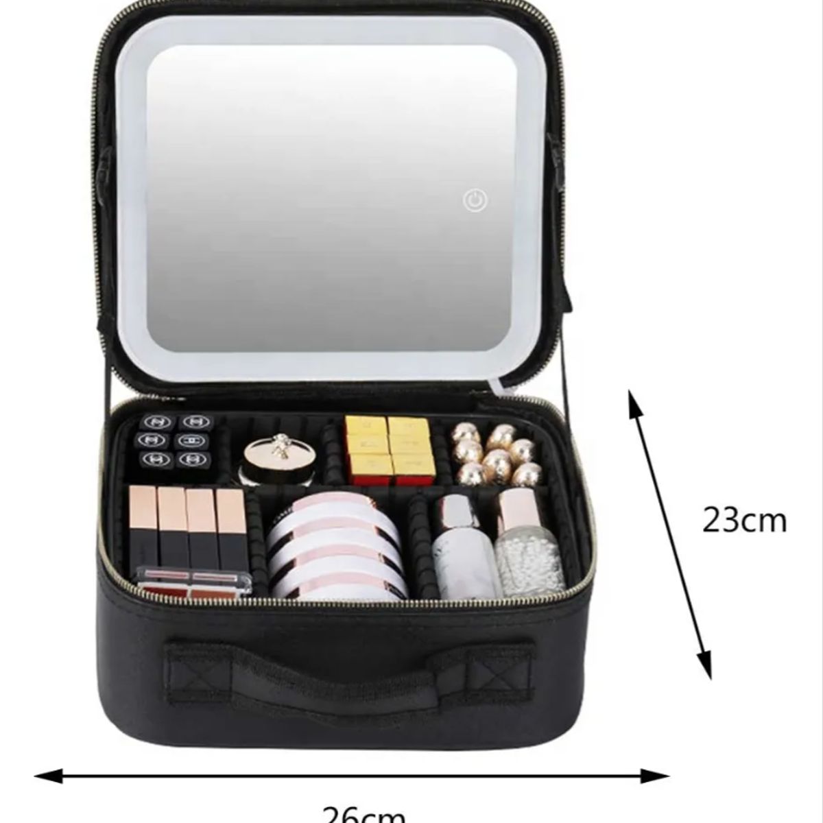 IRM - Comestiquero Estuche De Mano Espejo Organizador Maquillaje Negro