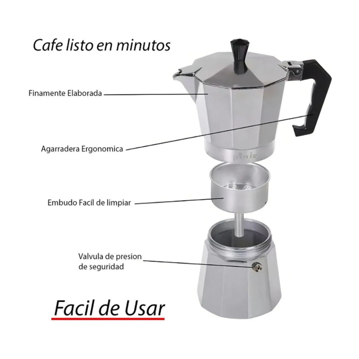 GENERICO - Cafetera Italiana De Aluminio 6 Tazas Cafe Desayuno Gris