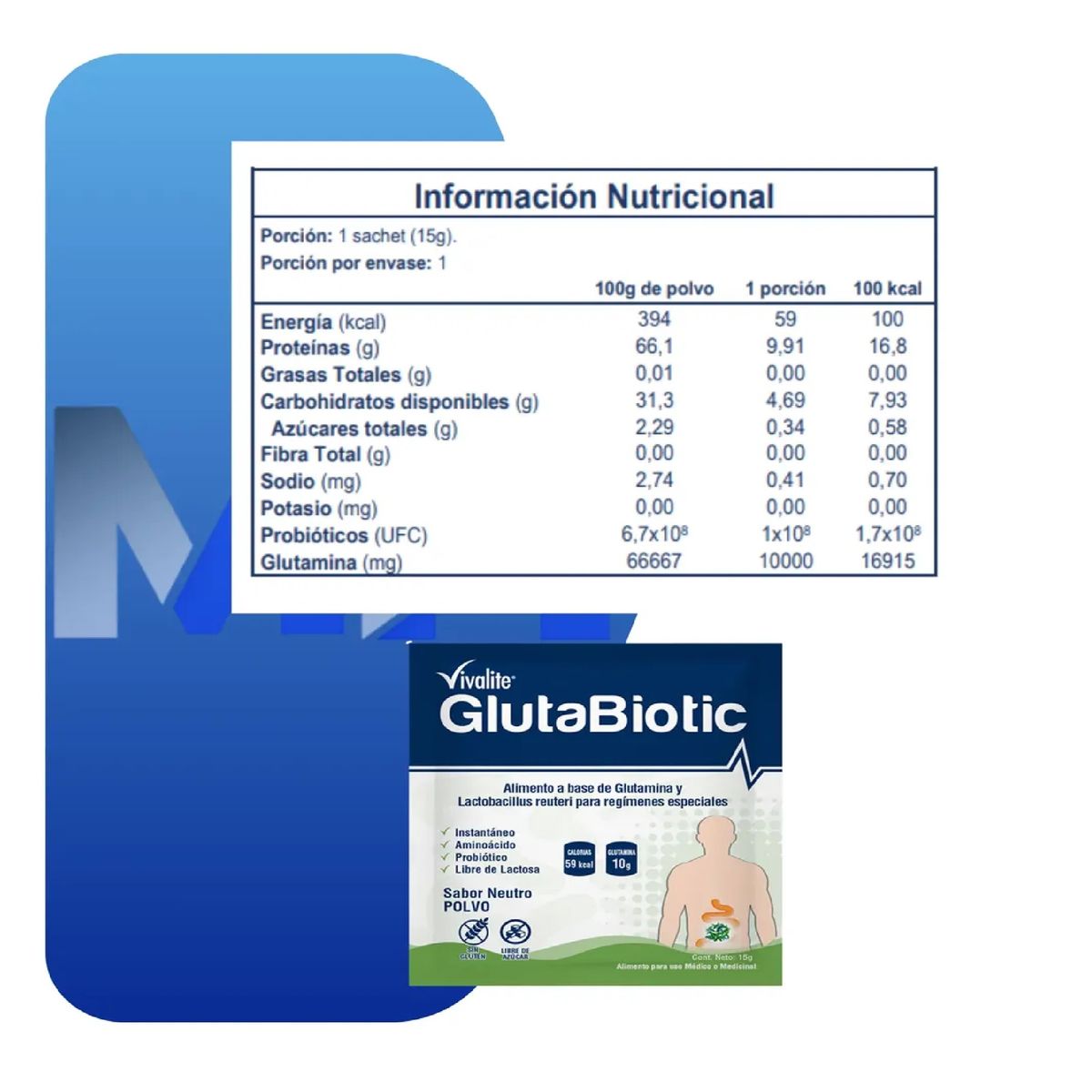 GENERICO - Vivalite Glutabiotic Restaurador Intestinal 7 Sobres Diarrea