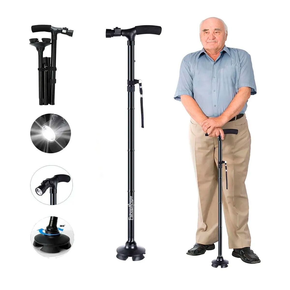 OFERTABKN - Baston Ortopedico Plegable Con Luz Led Base Adulto Ajustable