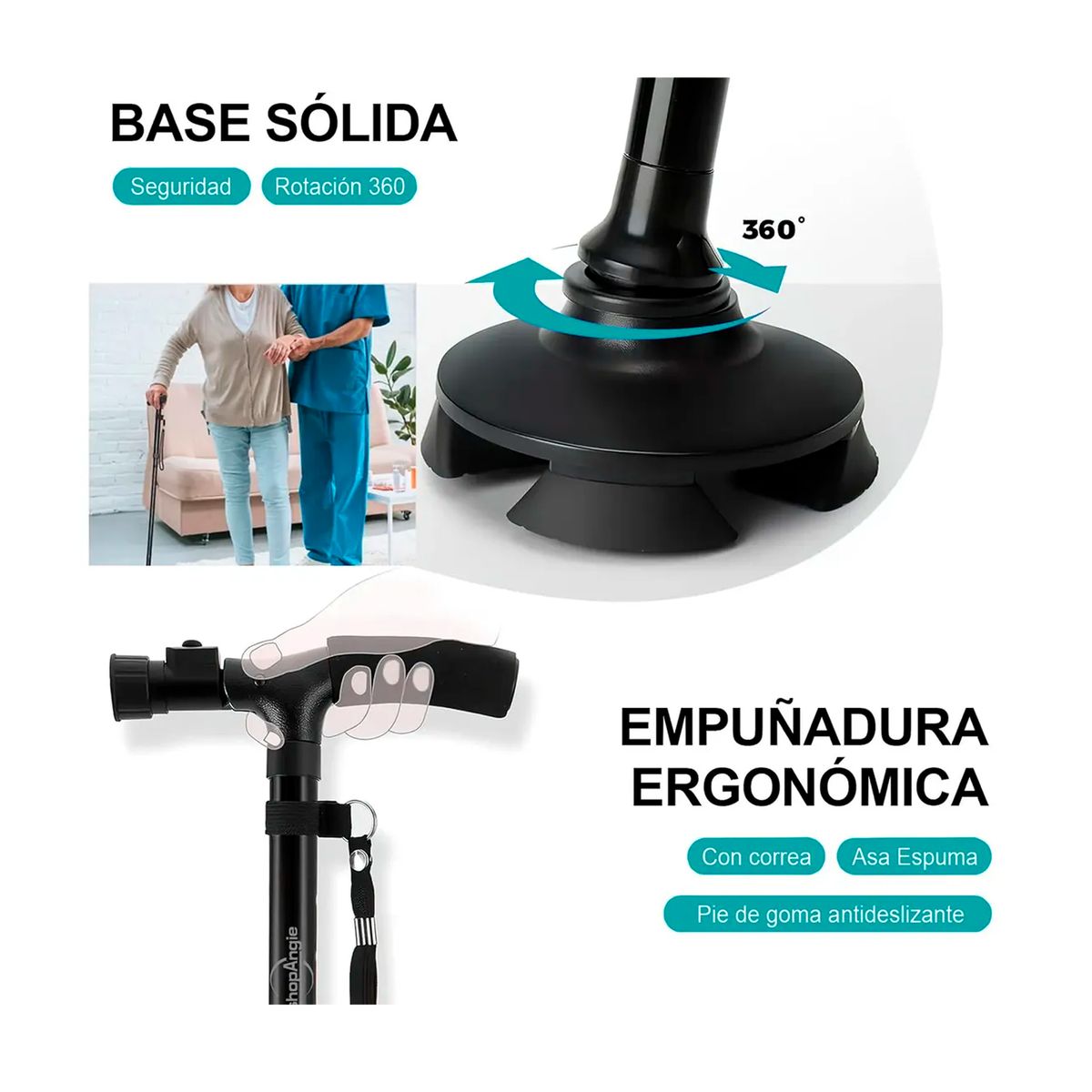 OFERTABKN - Baston Ortopedico Plegable Con Luz Led Base Adulto Ajustable