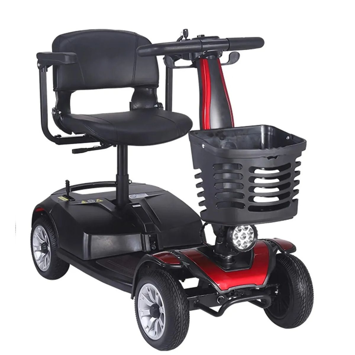 ONEDER - Scooter Electrico Con Asiento Y Respaldo Cuatro Ruedas Negro Rojo