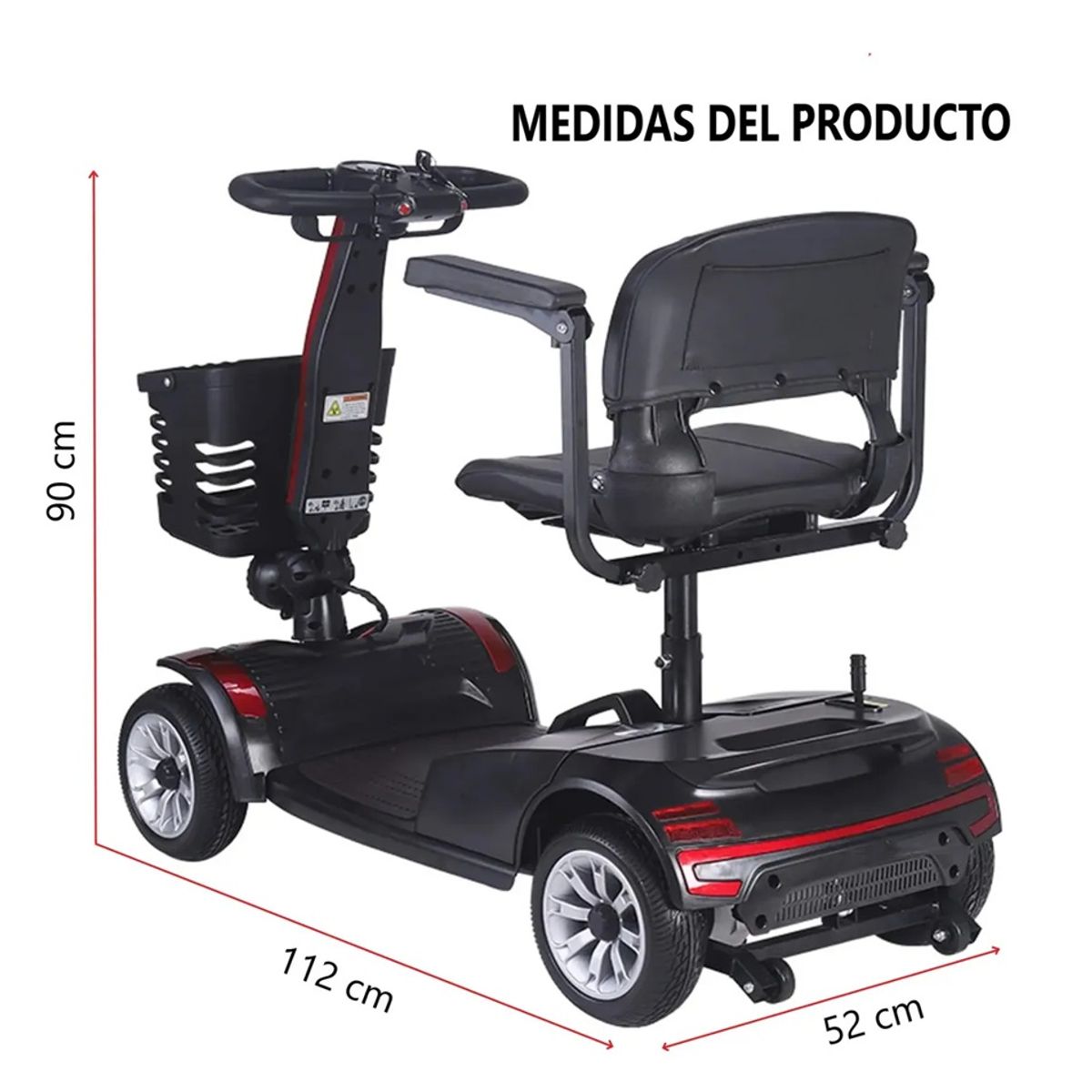 ONEDER - Scooter Electrico Con Asiento Y Respaldo Cuatro Ruedas Negro Rojo