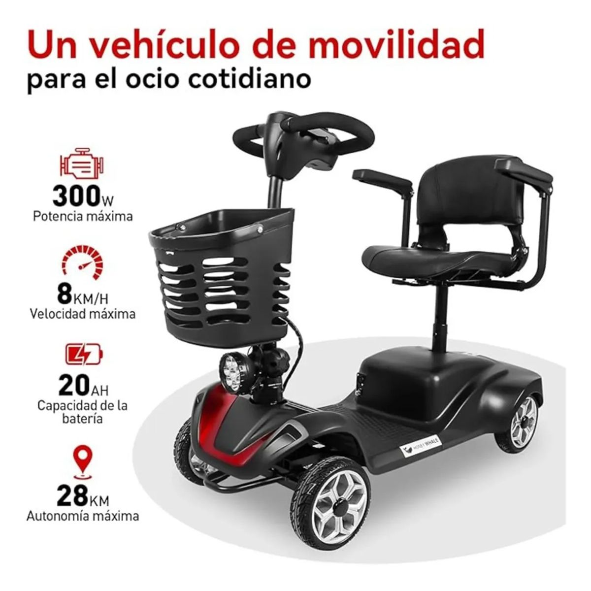 ONEDER - Silla Scooter Electrico Asiento Cuatro Ruedas 360 Grados Negro