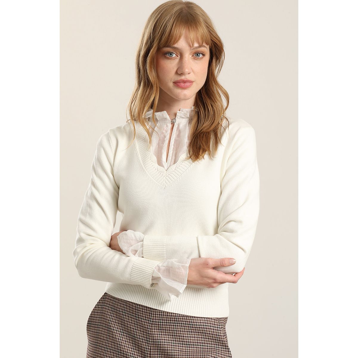 LIOLA - Jersey Punto, Escote Fantasia, Crudo Liola