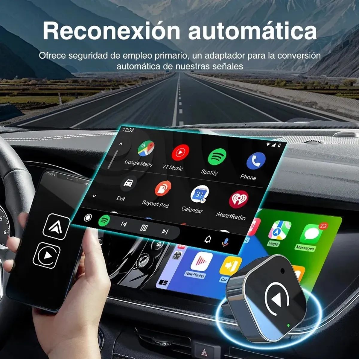 GENERICO - Adaptador Automático Inalámbrico 2 En 1 Para Carplay/android Conexión WiFi Y Bluetooth Plug Y Play
