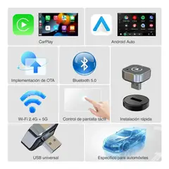 GENERICO - Adaptador Automático Inalámbrico 2 En 1 Para Carplay/android Conexión WiFi Y Bluetooth Plug Y Play