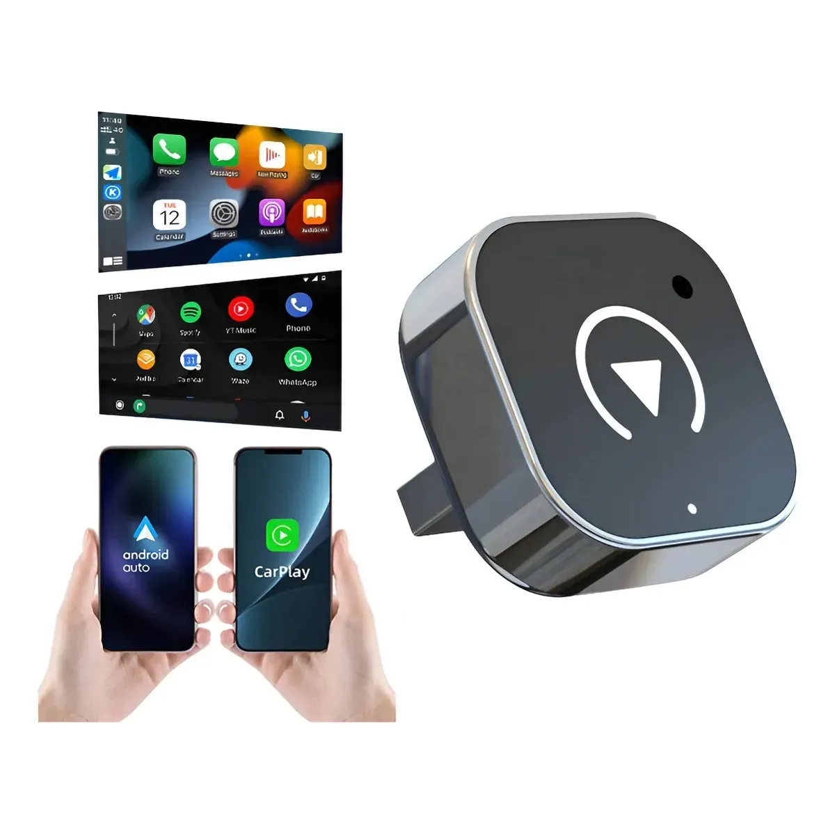 GENERICO - Adaptador Automático Inalámbrico 2 En 1 Para Carplay/android Conexión WiFi Y Bluetooth Plug Y Play